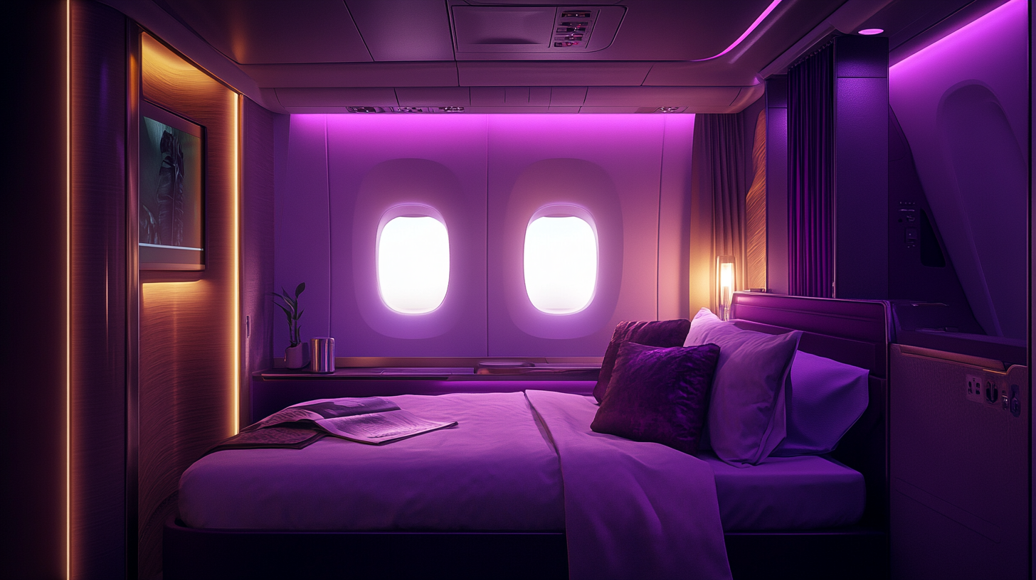 First class cabin in violet light